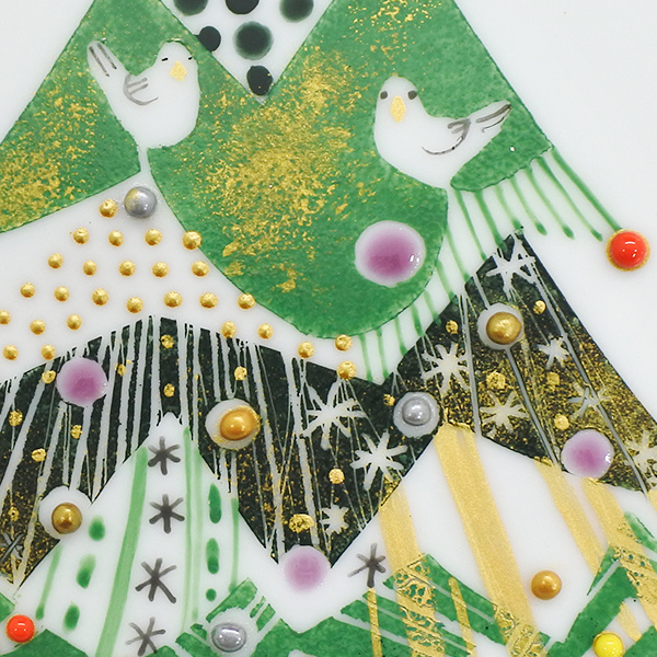 さまざまな特殊技法で描かれたクリスマスツリーの一部