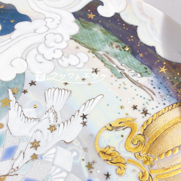 アレンジ作品の鳥やヒドラの顔部分のアップ